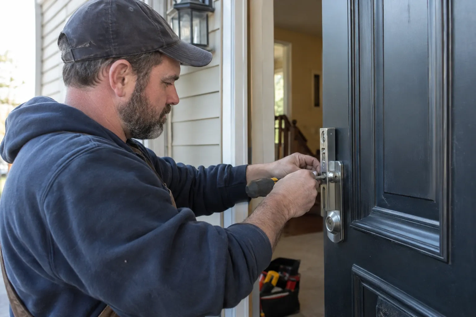 Illustrative locksmith scene; not an actual job